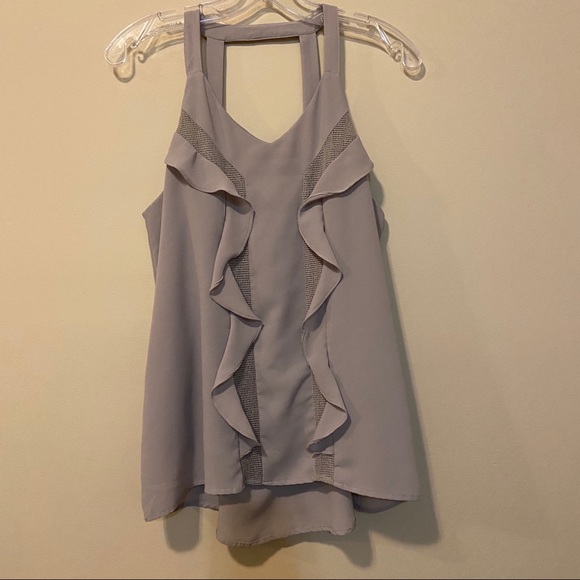 Doe & Rae Medium Gray Halter Tank Top With Ruffle - Picture 1 of 6